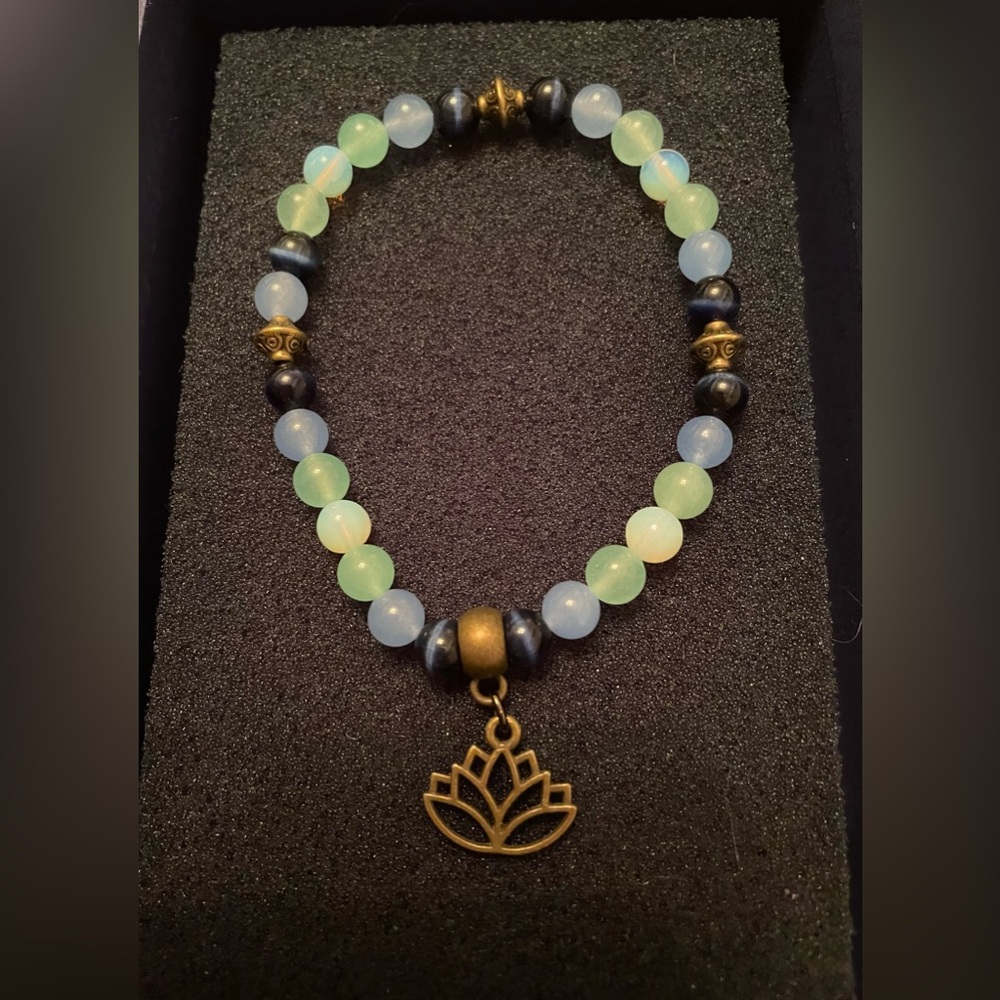 Elegant Multicolor stone Beaded Bracelet with Lotus Charm NIB